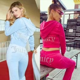 Women's Tracksuits Juicy Apple Velvet Sewing Suits Two Piece Jogging Set Velour Sweatshirt Met Hoodie Pants Suit Womens s