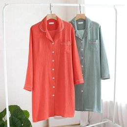 Casual Dresses Soft Cotton Dress Women Clothing Patchwork Long Sleeve Button Shirt With Pockets Nightdress Pyjama Party Suit