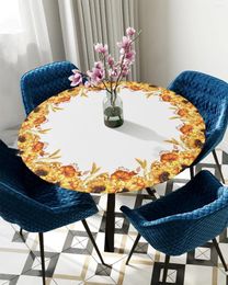 Table Cloth Autumn Sunflowers Round Elastic Edged Cover Protector Waterproof Polyester Tablecloth Rectangle Fitted