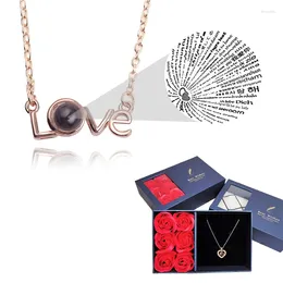Pendant Necklaces LOVE Necklace With 6 Roses Gift Box 100 Languages I You Projection Jewellery For Girlfriend 2024 In Accessories