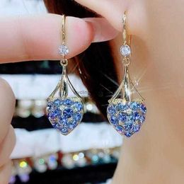 2024 New Super Sparkling Blue Full Diamond Love Earrings Korean Internet Celebrity Small Crowd Design Fashionable and Elegant