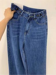 Women's Jeans Retro Blue Women Fashion Famale Clothing Loose Casual High Waist Y2K Streetwear Aesthetics Baggy Straight Trousers