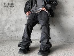 Men039s jeans hip hop flire pant uomini vintage wars gamba larga denim streetwear harajuku nero goth rock pantaloni di alta qualità Mal4921272