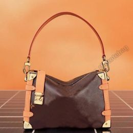 Side Trunk PM bag coated canvas handbag Luxury Designer leather trim Zip closure with side S-lock Crossbody 2023 Shoulder Bags Removabl 283c
