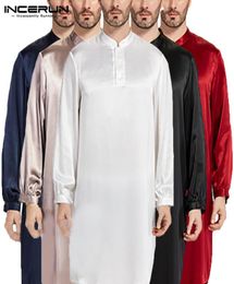Nightgown Men Robe Pyjamas Silk Satin Long Sleeve Bathrobe Lounge Arabe Dress Shirt Gown Masculina Islamic Men Clothes T2001163954316