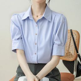 Women's Blouses QOERLIN Women Summer Commute Short Sleeve White Shirts Office Ladies Single-Breasted Turn-Down Collar Formal Blouse Elegant