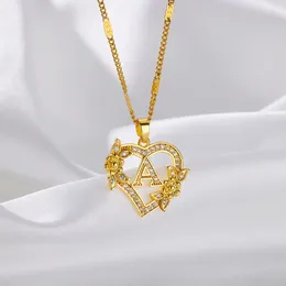 Pendant Necklaces Heart Initial Letter For Women Gold Color Dainty Flower Stainless Steel Necklace Alphabet Jewelry Free Item