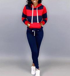 2020 Spring Autumn 2 Piece Sweat Set Hoodies Sweatshirt Harem Pants Casual Sports Suit For Women Striped Tracksuit Joggers Suits4974856