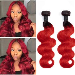 Brazilian Human Hair Extensions 2 Bundles 1B/red Body Wave Ombre Virgin Hair 2 Pieces/lot 1B red Two Tones Color Body Wave Cqiba