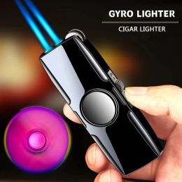 New Metal Fidget spinner Direct Gas Windproof Lighter Creative Rotating LED Color Lights Gift Box Smoking Accessories