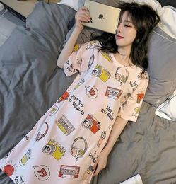 Women039s summer thin loose cute student cartoon nightdress ladies summer shortsleeved home service4711415