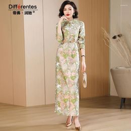 Casual Dresses Spring Floral Long Sleeve Dress For Women Jacquard Pencil Events A-line Slit Straight Slim Fit Bodycon