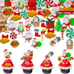 300pcs Christmas Cupcake Topper Christmas Cake Decorations Supplies Wafer Paper Birthday for Christmas Theme Party Cake Cupcake