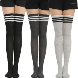 Women Socks Over Knee Thigh High Ladies Black White Striped Long Tube Stockings Girls Warm Hosiery