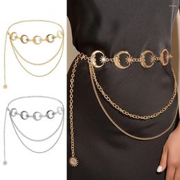 Belts Fashion Hip Hop Style Metal Womans Layered Belt Moon Star Waistband Punk Waist Chain Dress Cummerbands