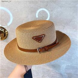 Black White Designer Cap Fashion Decorative Beach Triangular Knitted Street Shopping Retro Sun Proof Mens Straw Hat Popular Wide Brim PJ066 C23