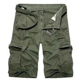 Mens Cargo Shorts Summer Cotton Casual Men Loose Multi Pocket Short Pants Man Knee Length Trousers No Belt Plus Size 240527