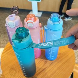 Water Bottles Bottle With Straw Gradient Time Marker Reusable 2024 Summer Gift Portable Travel Plastic Cups Jug