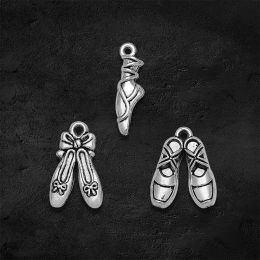 Antique Silver Plated Dancing Girl Ballet Shoes Charms Pendant For Diy Jewellery Making Supplies Wholesale Items Resale Bulk