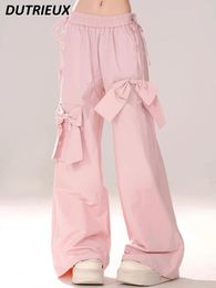 Women's Pants Sweet Lolita Trousers Summer Style Pink Bow Straight Casual All-Match Loose Slimming Workwear Women Pantalones