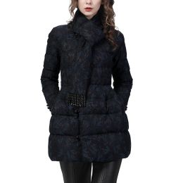 Super Thick Long Parkas Women Winter Cold-Proof Lace Down Jacket With Scarf Warm Lightweight White Duck Down Padded Coat