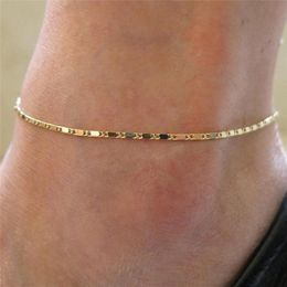 Anklets Fashion Gold Thin Chain Ankle Charm Anklet Leg Bracelet Foot Jewelry Adjustable Bracelets For Women Accessories 193S