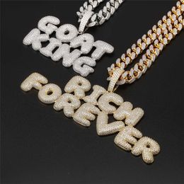 Hotsale Custom Name Necklace Hip Hop Necklace Ice Out Personal CZ Bubbles Letter Pendant Men's Rock Street Necklace with Rope Chai 217S