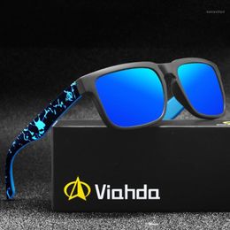 Occhiali da sole Viahda marchio classico uomini polarizzati che guidano gli occhiali da sole maschio con cornice nera quadrata per gafas1 248i