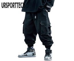 URSPORTTECH Black Cargo Pants Men Hip Hop Autumn Harem Pant Streetwear Harajuku Jogger Sweatpant Cotton Trousers Male Pants 2110228999338