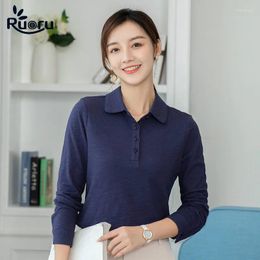 Women's Polos Ruoru Korea Style Cotton Polo Whirt Women Plus Size Blusas Mujer 2024 Long Sleeve Casual Ladies Shirt