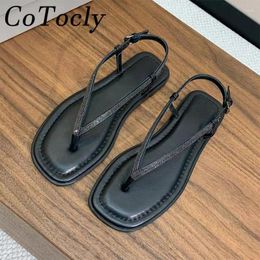 Sandals Summer Woman Suede Leather Flip Flops Casual Holiday Beach Shoes String Bead Ankle Buckle Strap Cosy Flat Women