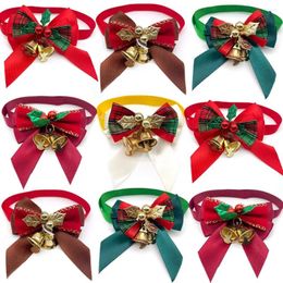 Dog Apparel Christmas Pet Bow Tie Small Cat Bowtie With Bell Xmas Puppy Grooming Accessories For Holiday Supplies