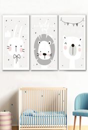 Nordic Nursery Wall Decor Baby Animal Poster Lion Bear Rabbit Wall Pictures for Kids Rooms Cartoon Canvas Painting Unframed9032739