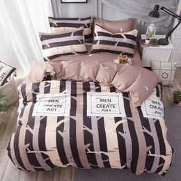 Bedding Sets 56 Set Brown Stripes 3/4pcs Duvet Cover Bed Linen Pillowcase Kids Adult 5 Size