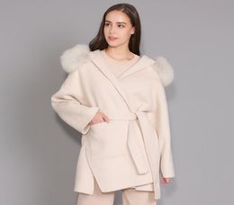 Giacca Cashmere Women Women Stathable Fox Furt Collar Blend Coat e Giacca Belt Ladies Autunno inverno Over -Coat 2102185182892