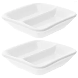 Plates 2 Pcs 3 Inch Pure White Ceramic Appetiser Serving Tray 2-Compartment Sauce Dishes Divided Snack For Spice Dish Dinner