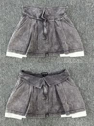 Skirts Retro Harajuku Pleated Skirt Loose Black Plaid Y2k Female Plus Size Tie Mini Sexy Fashion Denim