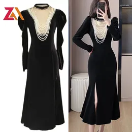 Casual Dresses ZALady Festival Autumn Winter Velvet Beaded Mermaid For Women Trat Chic Vintage Elegant Luxury Party Dress Female Robes