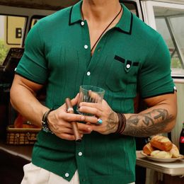 Men's Polos Mens Tops Summer Knitwear Business Casual Pocket Woolen Polo Shirt For Men
