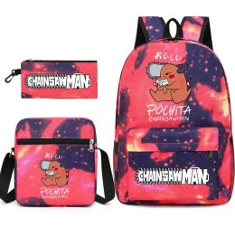 3Pcs/set The Chainsaw Man Backpack For Boy Girls School Backpack Shoulder Bag Teeny Student Pencil Bag Men Women Casual Rucksack