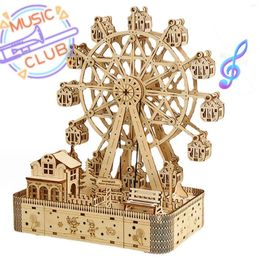 Decorative Figurines LED Rotatable DIY 3D Puzzles Ferris Wheel Music Octave Box Wooden Model Mechanical Kits Assembly Decor Toy Giftor Adult