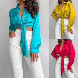 Women's Blouses Women Fashion Button Up Satin Silk Shirt Vintage Blouse Y2K Chic Lady Elegant Long Sleeves Female Loose Street Shirts Tops