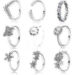 Classic Silver Colour Rings with Flower Pearl Butterfly Rice Ear Crystal Wedding & Party Ring for Women Jewellery Q0603 307h