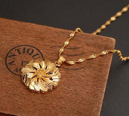 Dubai PENDANT Necklace Women Ethiopian Pendant Necklace 18k Real Yellow Fine Gold GF girls party Jewellery AfricaArab Flower Gifts 9880940