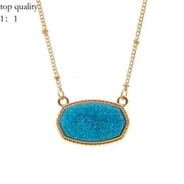 Elisabetta Franchi Pendant Necklaces Resin Oval Druzy Necklace Gold Color Chain Drusy Hexagon Style Luxury Designer Brand Fashion Jewelry For Women 787