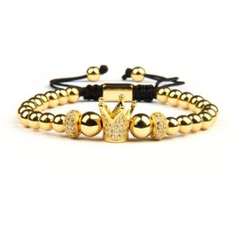 New Clear Cz Cylinders Crown Braiding Men Bracelet Wholesale 6mm Top Quality Brass Beads Party Gift Jewellery 240D