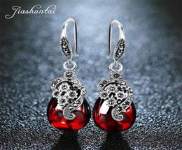 JIASHUNTAI Retro 100 925 Sterling Silver Earrings For Women Vintage Natural Chalcedony Garnet Ruby Earrings Jewelry Female 2103177610748