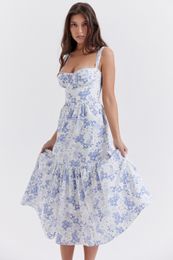 Women's 2024 summer new halter pleated sexy fashion A-line skirt short skirt dress Plus-size skirt Slip dress Put on floral cake dresses C762