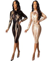 Black And Gold Sequin Dress Mesh Bodycon Midi Sexy Club Outfits 2021 Long Sleeve See Through Tight Dresses Woman Party Night Casua1738287