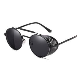 Luxury-Retro Steampunk Sunglasses goggle Round Designer Steam Punk Metal Shields Sunglasses Men Women UV400 Gafas de Sol 295E